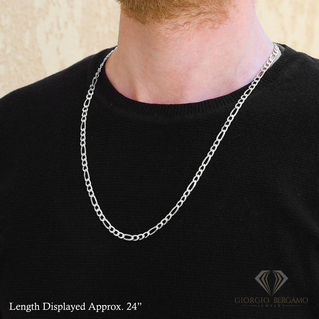 925 Sterling Silver 5mm Solid Figaro Diamond Cut Chain Necklace I9468