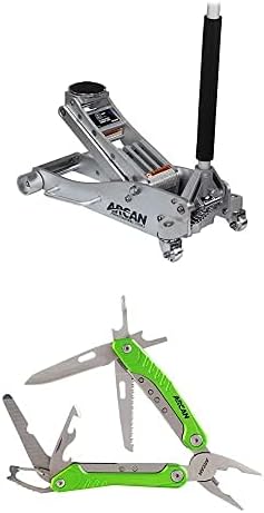 3-Ton Quick Rise Aluminum Floor Jack with Dual Pump Pistons & Reinforced Lifting Arm and 12 in 1 Multitool with Nylon Sheath N77425
