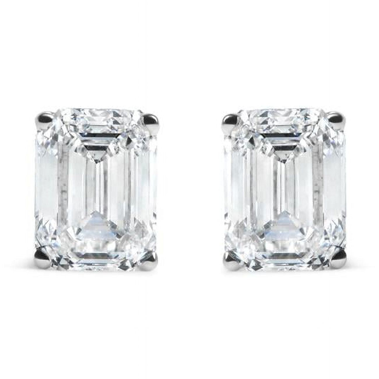 14K White Gold Emerald Cut Lab Grown Diamond Solitaire Stud Earrings E955