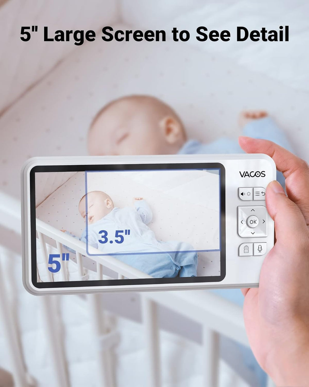 Baby Monitor with Camera and Audio, 720P 5 HD Display, Night Vision, 1000ft Range P18168