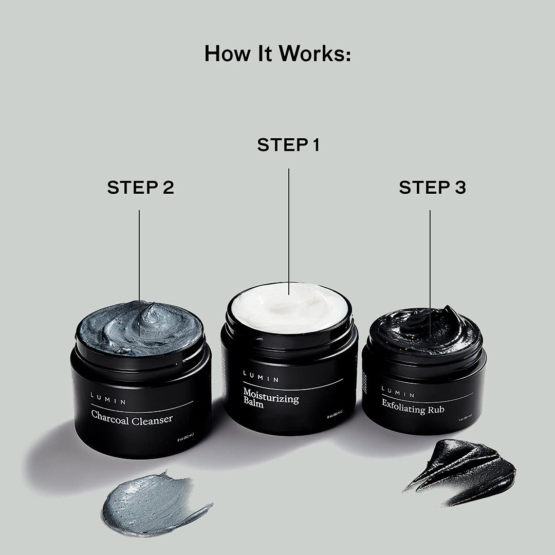 Charcoal Face Wash, Moisturizer, Exfoliating Rub Skin Care Kit F346923
