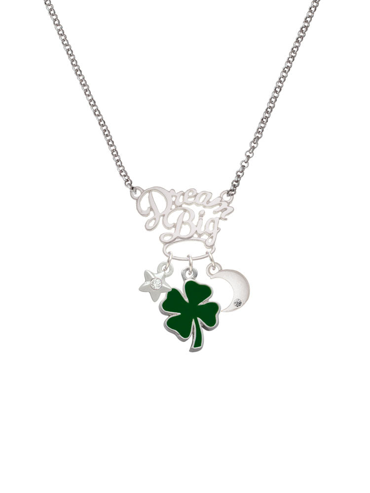 Silvertone Green Enamel Four Leaf Clover Pendant Necklace, 25" J971748