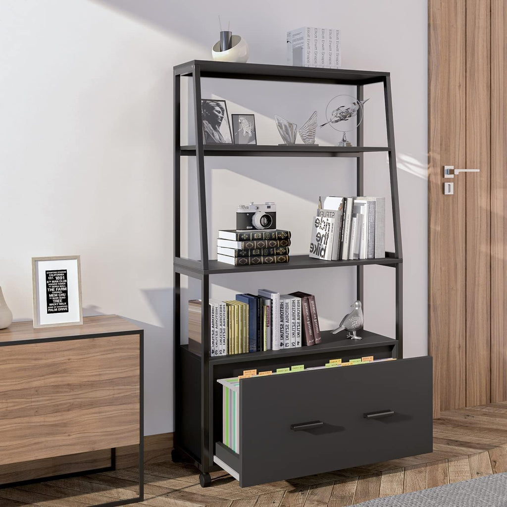 Black Rolling File Cabinet with Drawer K17055