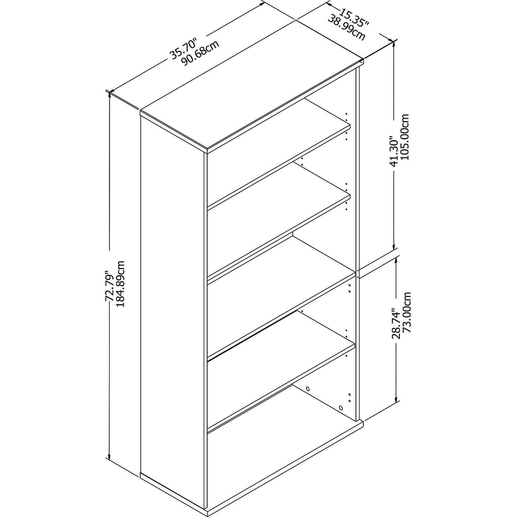 Storm Gray 5 Shelf Wood Composite Bookcase H993