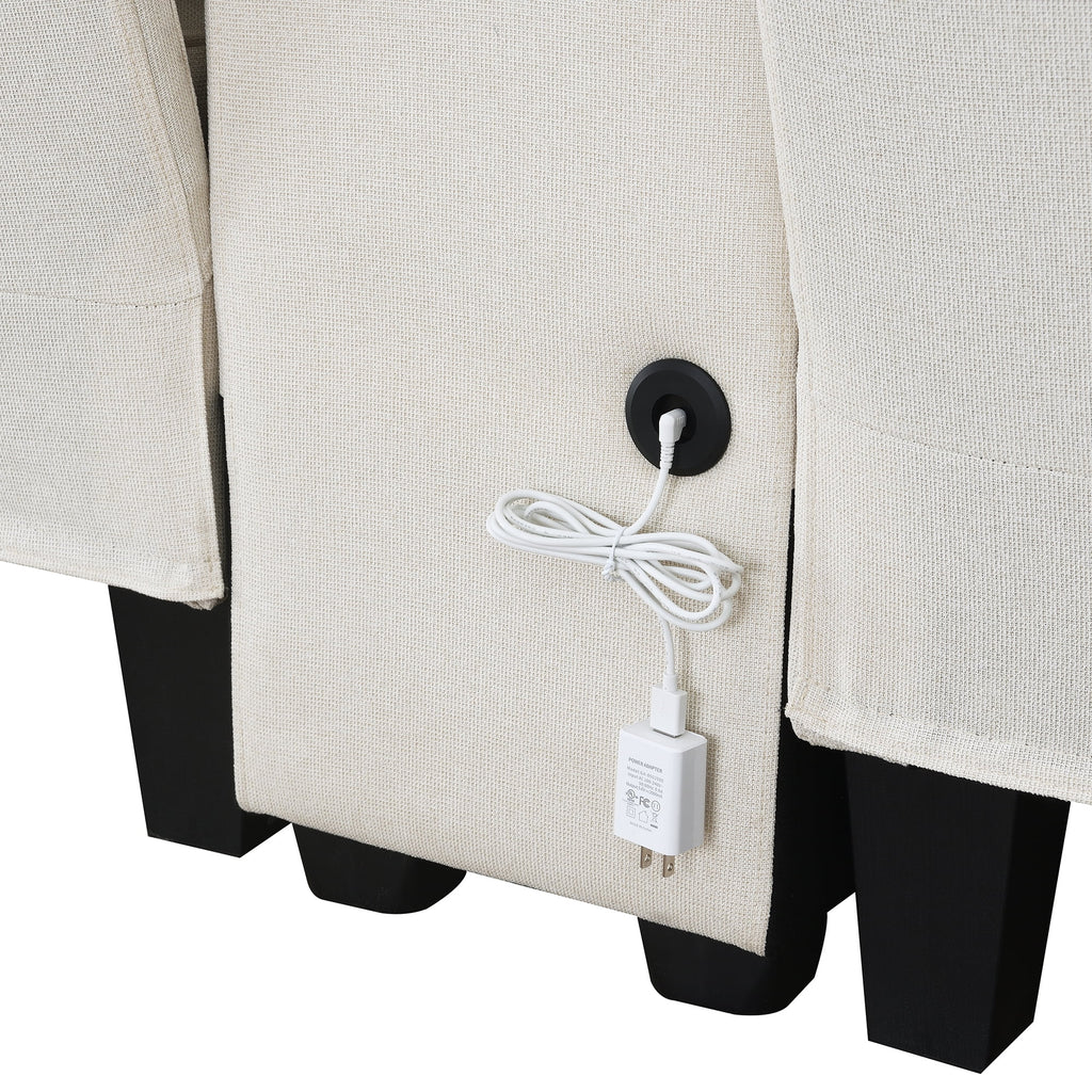 Upholstered Sofa with Console, 2 Cupholders and 2 USB Ports, Linen Fabric, 4-Seat J705195