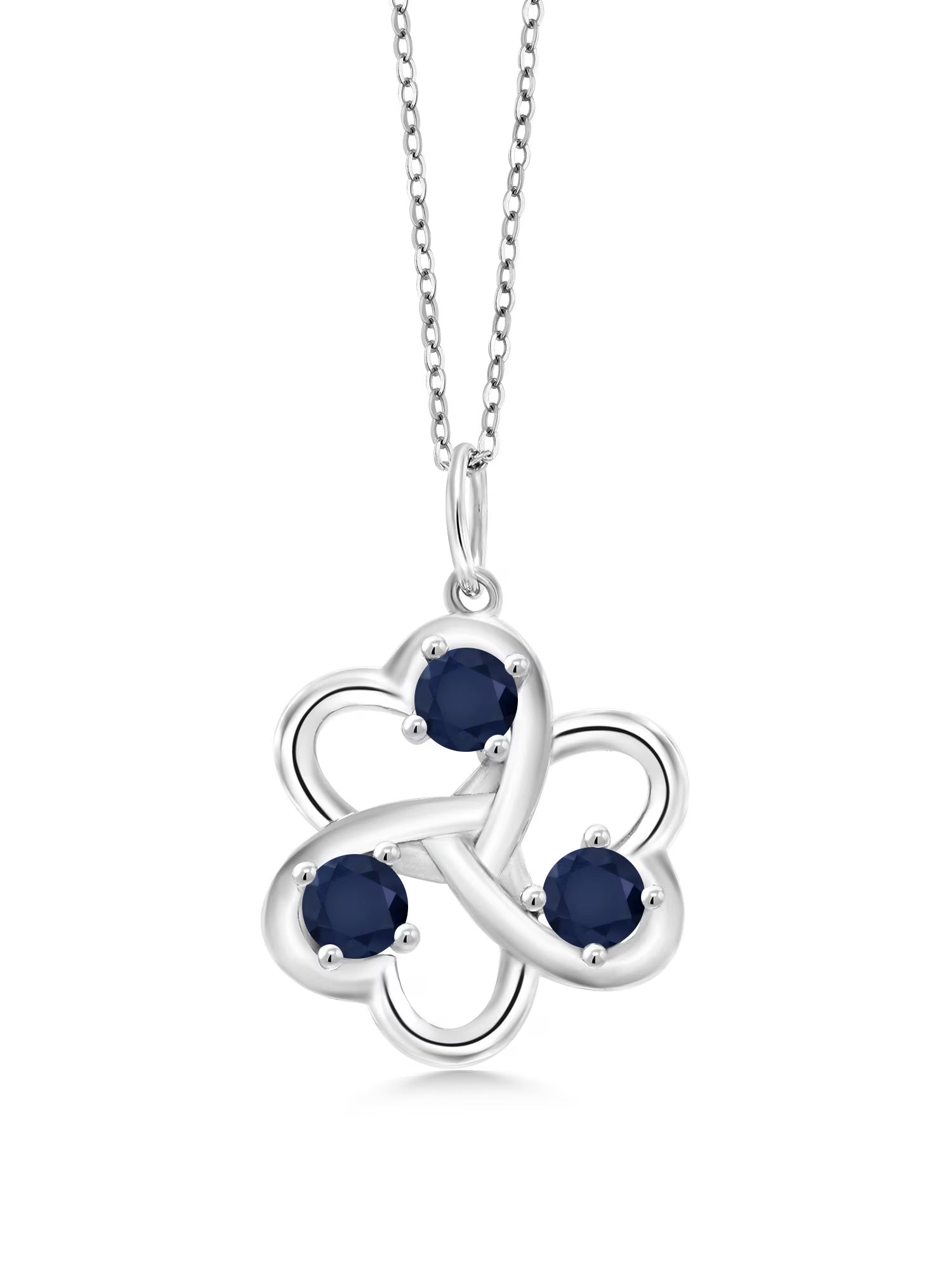 925 Sterling Silver Blue Sapphire Pendant With Chain S305