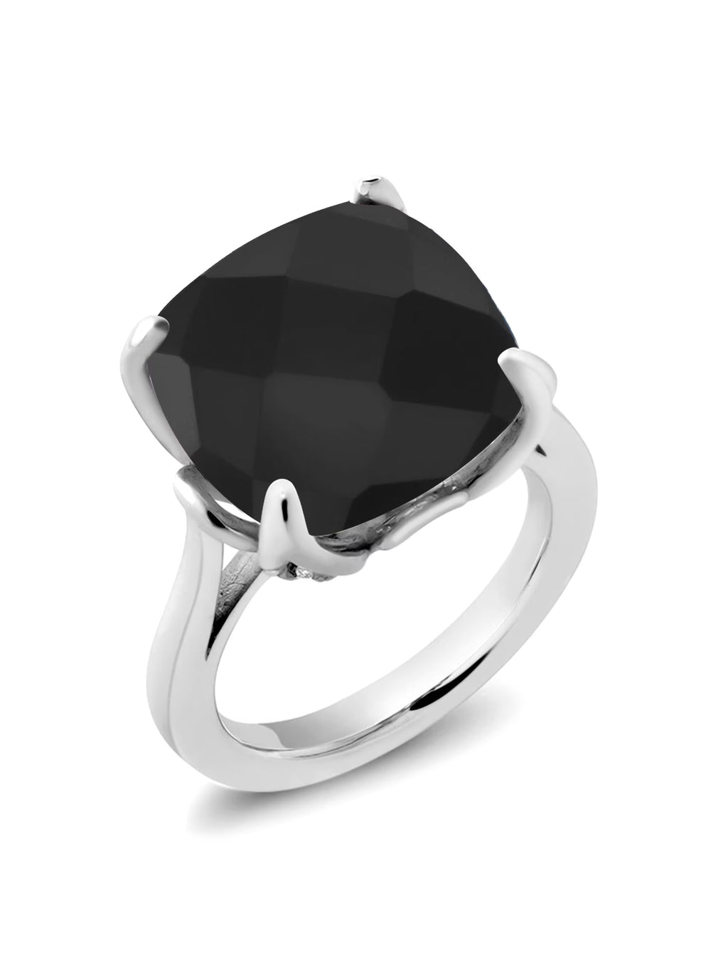 925 Sterling Silver Black Onyx and White Moissanite Engagement Ring Z9466