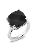 925 Sterling Silver Black Onyx and White Moissanite Engagement Ring Z9466