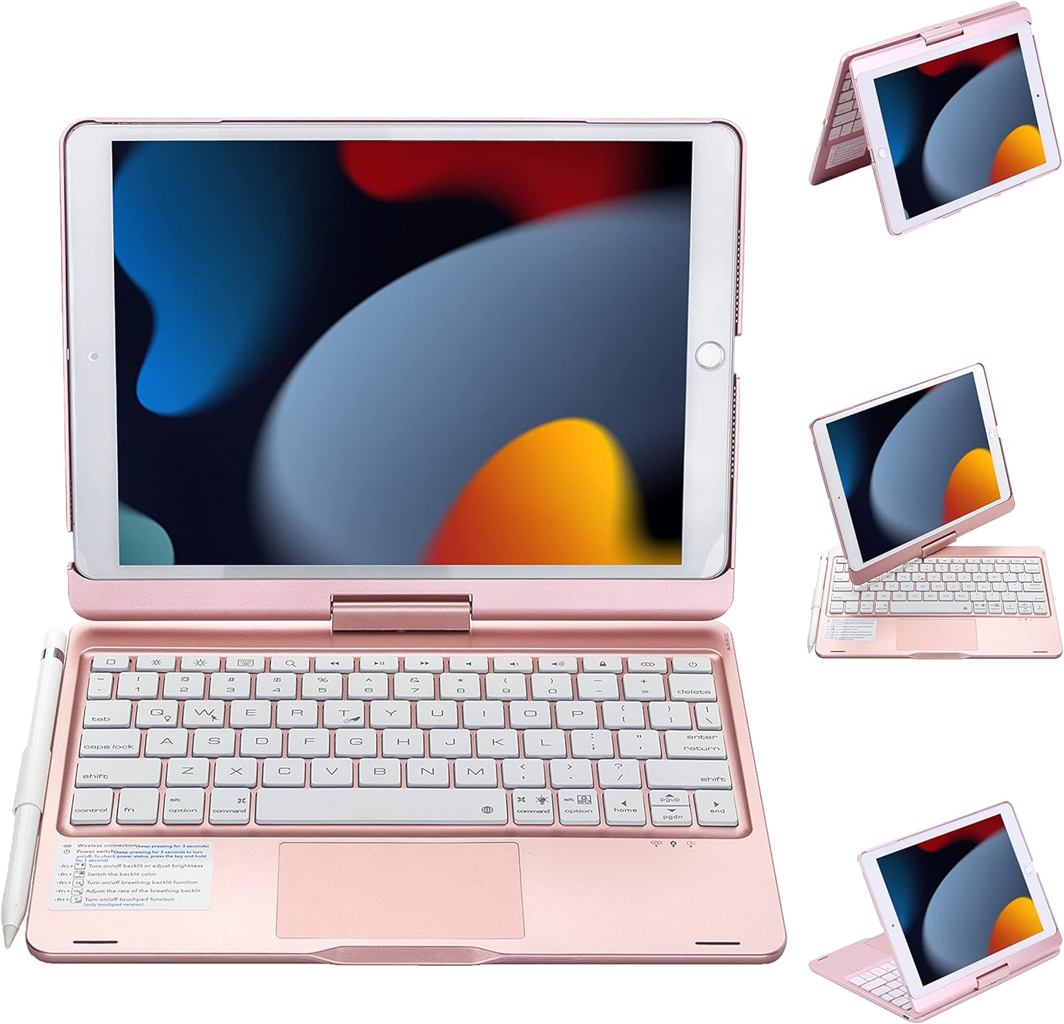 Black Rotatable Color Backlit Keyboard Case for iPad 9th Generation 10.2 inch with Pencil Holder S585177