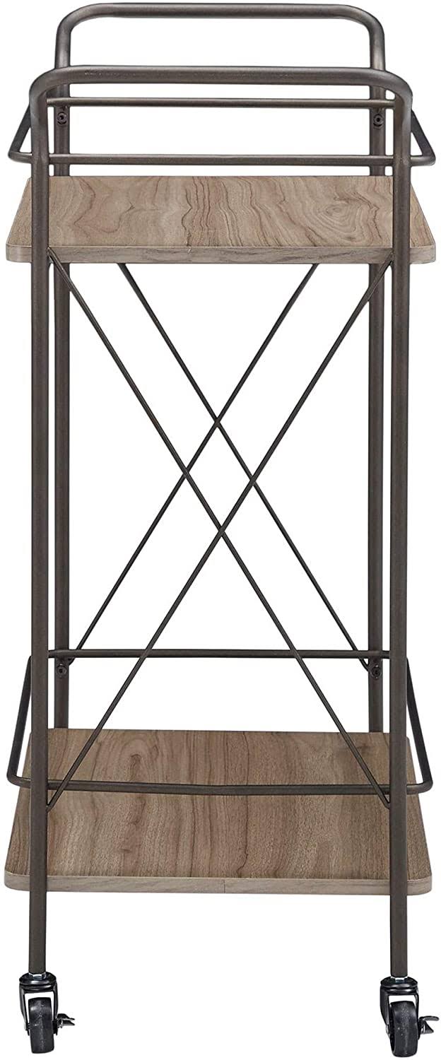 Bronze Finish Metal Bar Cart Walnut Wood Shelf Q5549