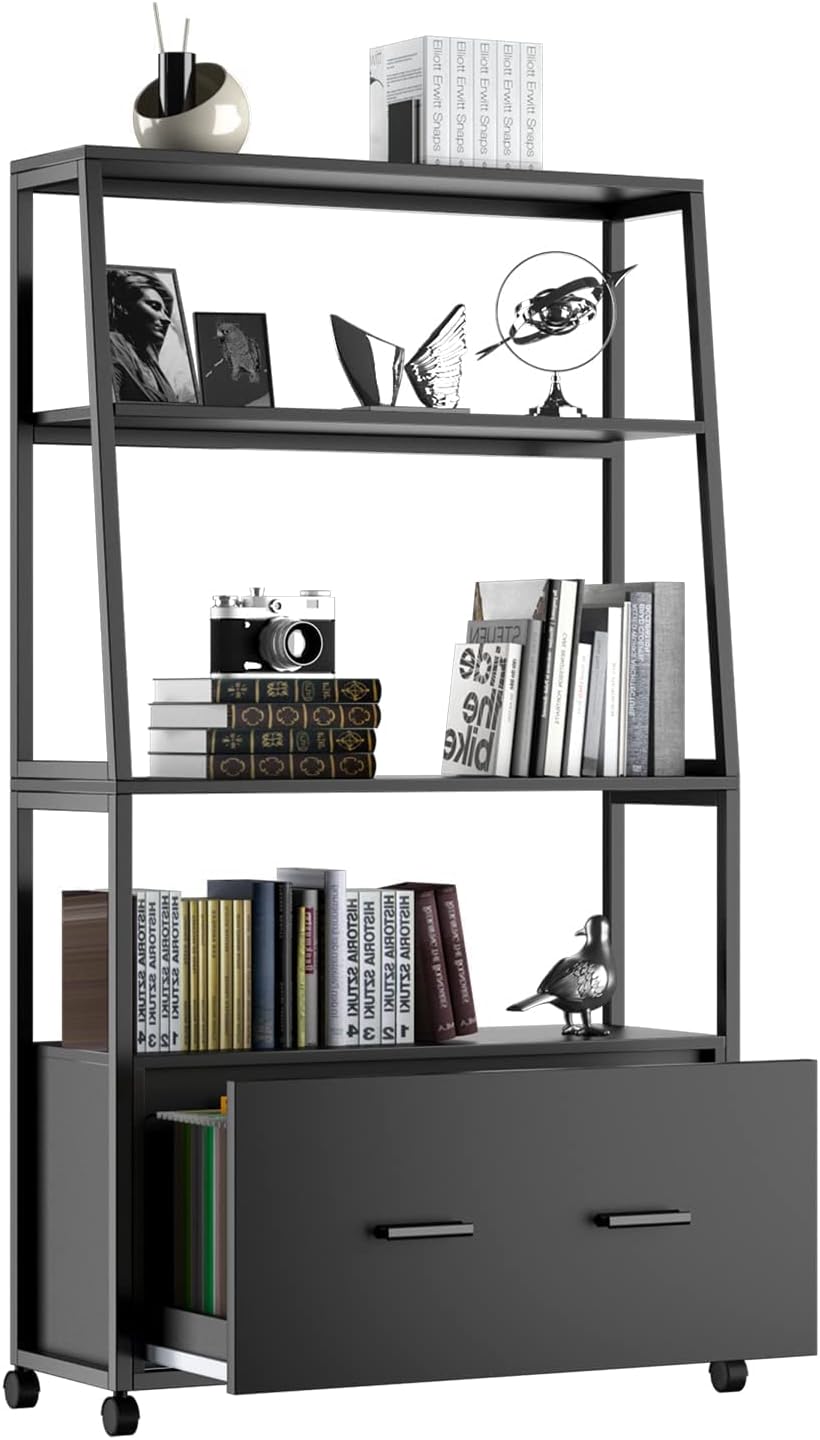 Black Rolling File Cabinet with Drawer K17055