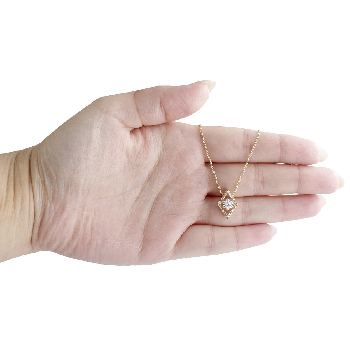14K Yellow Gold Diamond Geometric Cluster Necklace 18" S536734