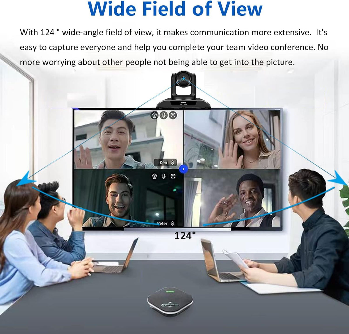 4K PTZ Webcam Video Conference Camera with 5X Digital Zoom and Remote Control USB Wide-Angle T2051