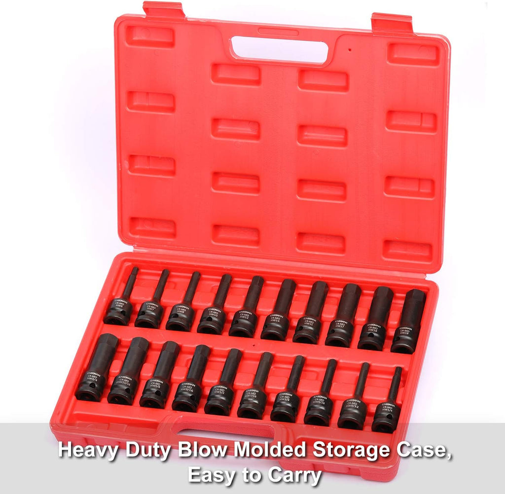 1/2 Drive 20-Piece Impact Hex Bit Set, Cr-Mo Steel U241727