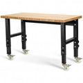 Adjustable Height Workbench Mobile Tool Bench Bamboo Top with Caster E1769