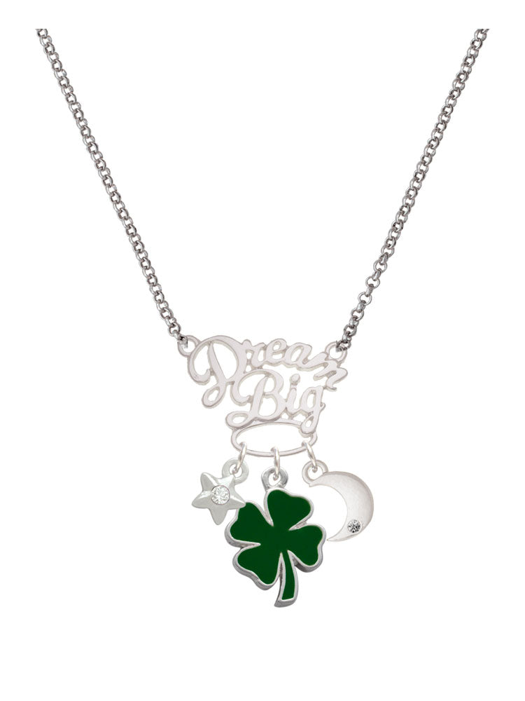 Silvertone Green Enamel Four Leaf Clover Pendant Necklace, 25" J971748