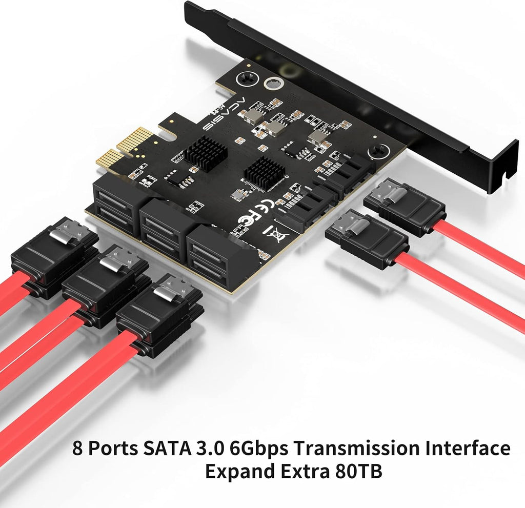 8 Port PCIe SATA 3.0 Controller Expansion Card with 8 SATA Cables and 2 Power Splitter Cables M581153