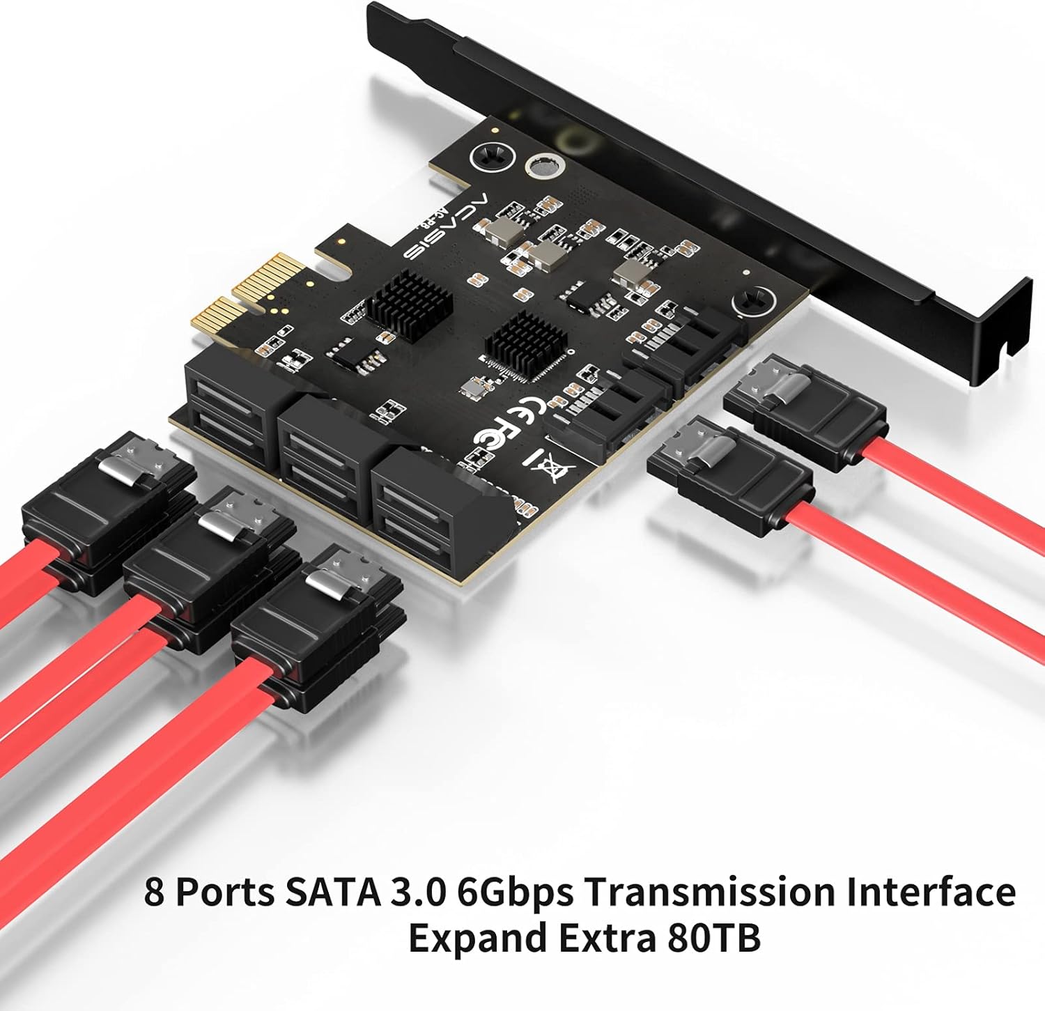 8 Port PCIe SATA 3.0 Controller Expansion Card with 8 SATA Cables and 2 Power Splitter Cables M581153