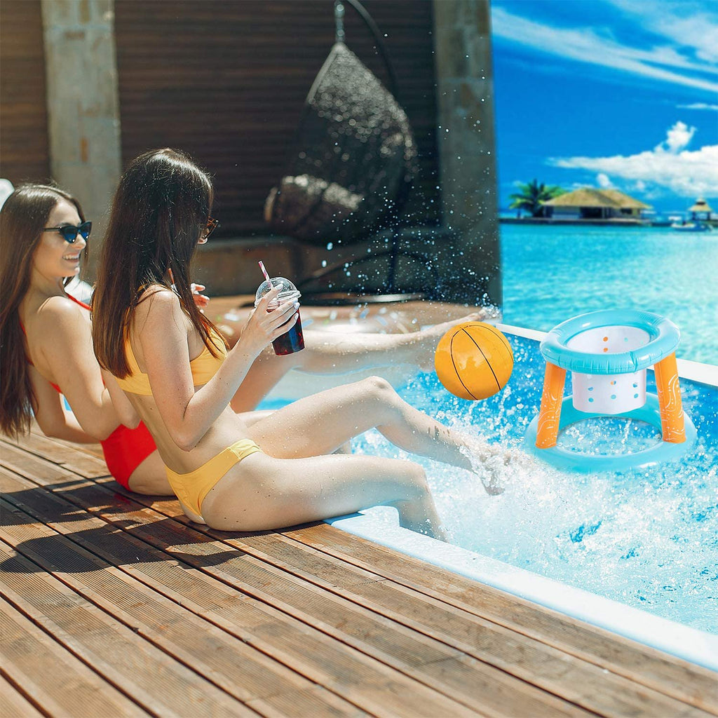 Inflatable Pool Float Set with Volleyball Net, Basketball, Balls W207