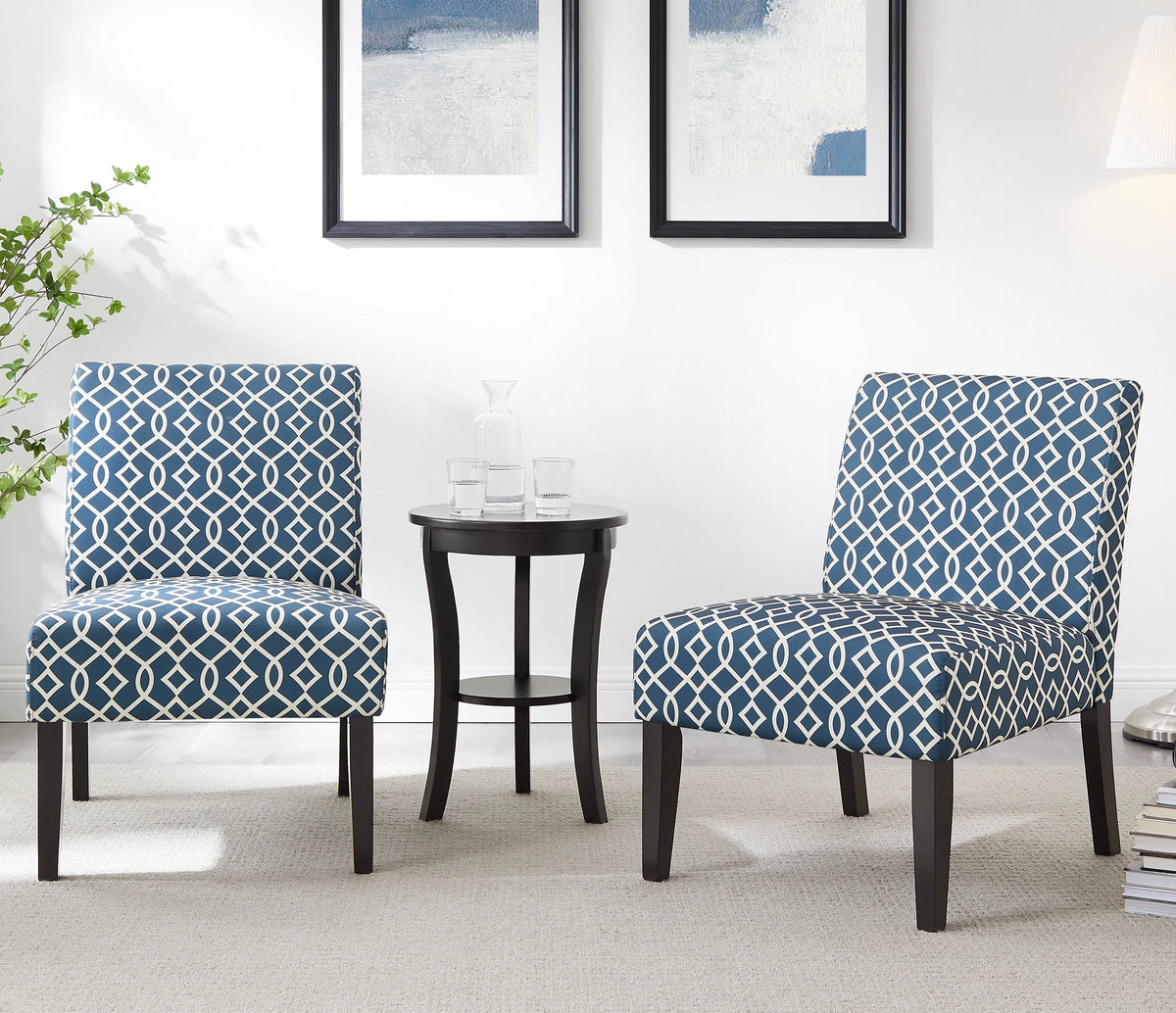 Blue Fabric 3pc Side Table and 2 Chairs Set R559