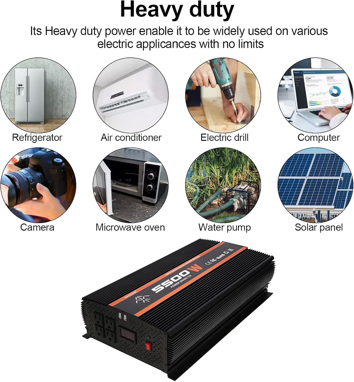 5500W Power Inverter 12V to 110V DC to AC F63518
