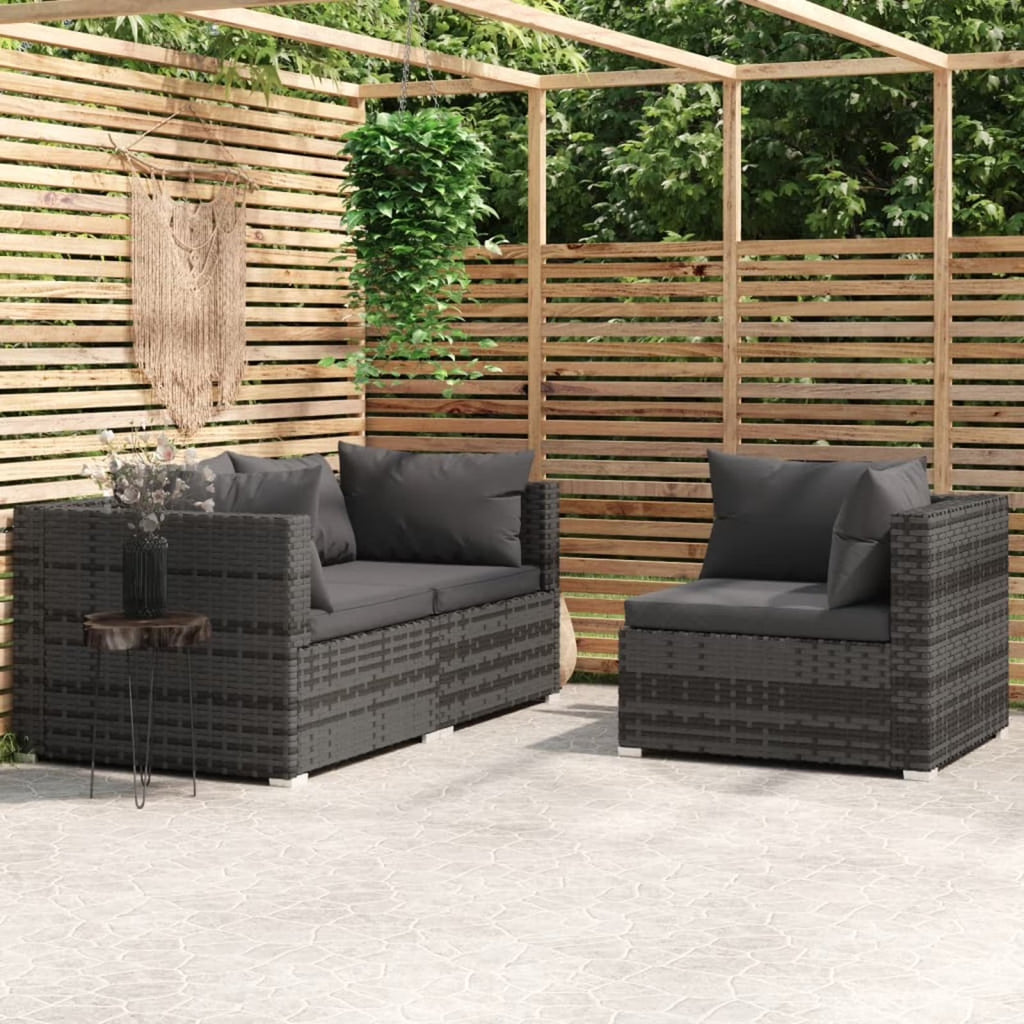 3 Piece Gray Poly Rattan Corner Sofa Set with Cushions J218