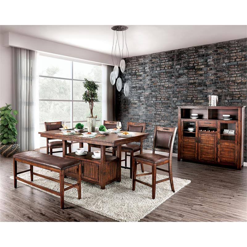 Solid Wood Counter Height Bench in Dark Oak U85978