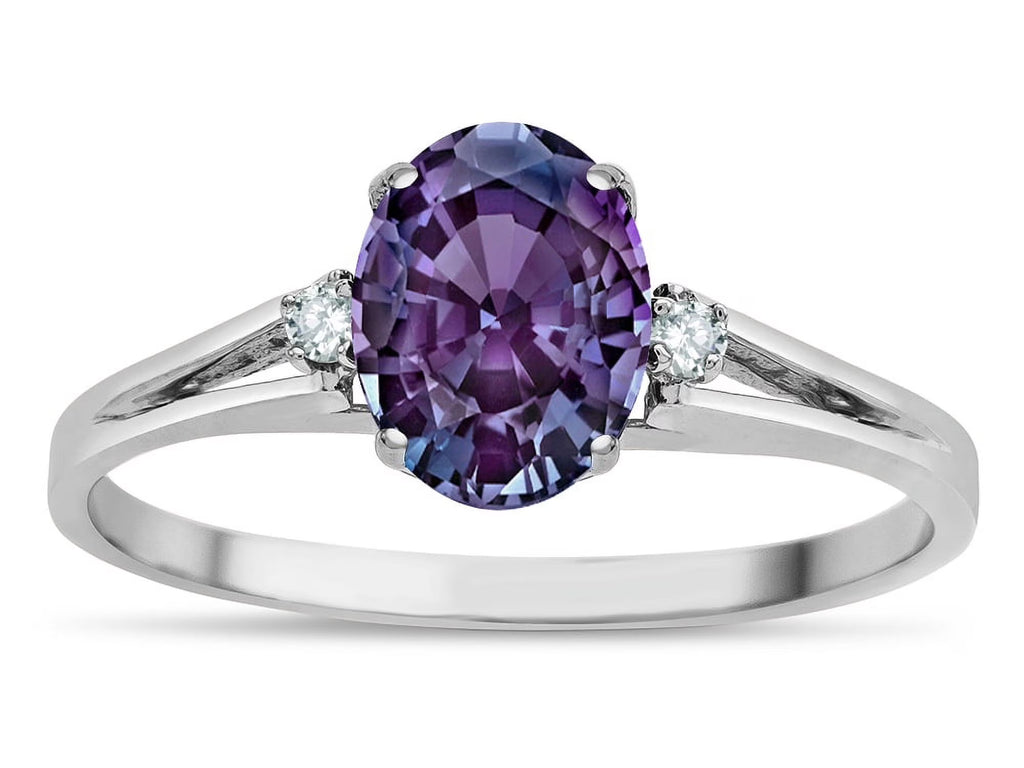 Oval Simulated Alexandrite Three Stone Engagement Ring I6011