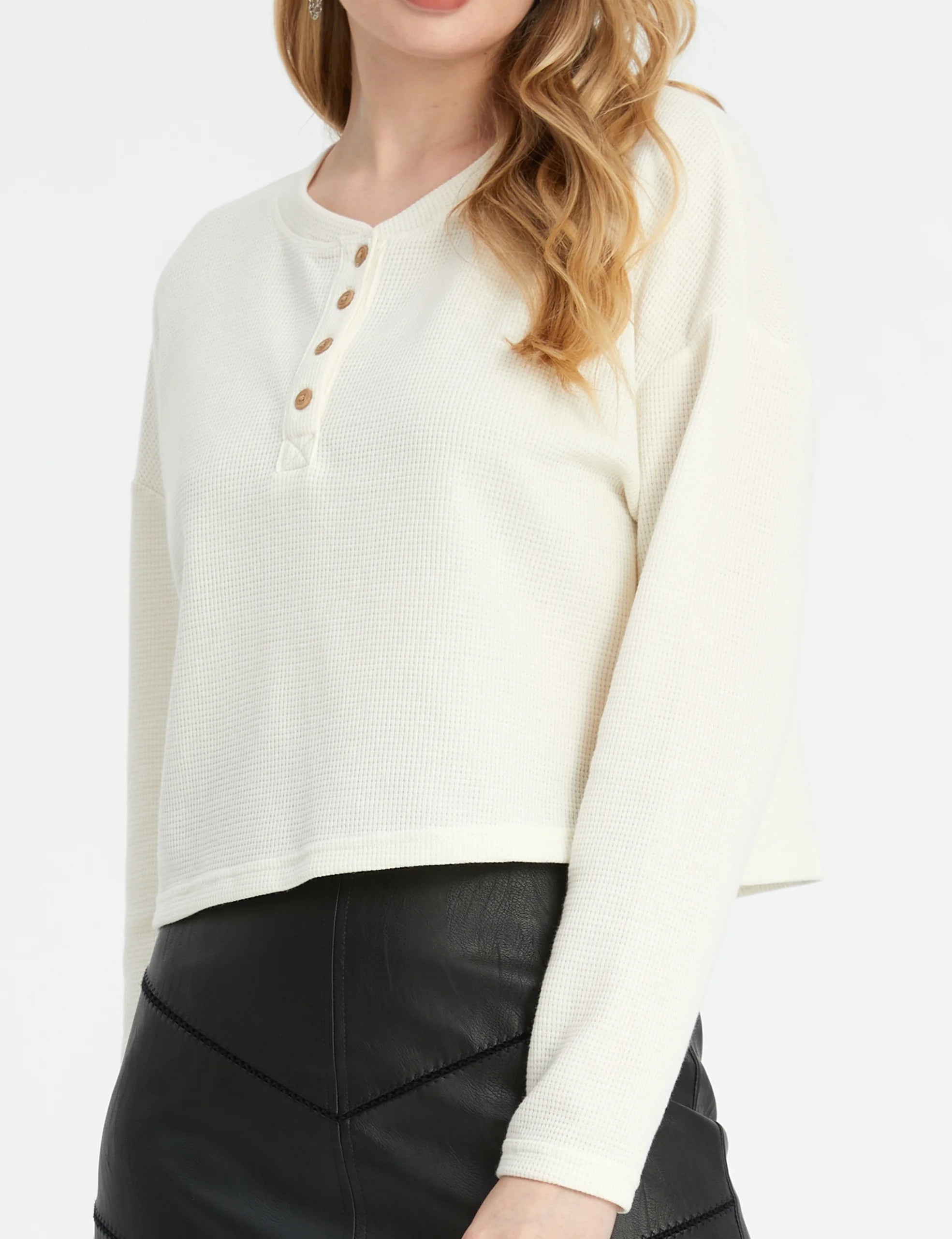 Oversized Long Sleeve Crop Top Waffle Ribbed R5094
