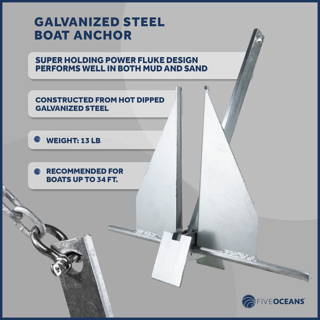 13 Lb Galvanized Fluke Boat Anchor Kit with Chain and Rope Y420