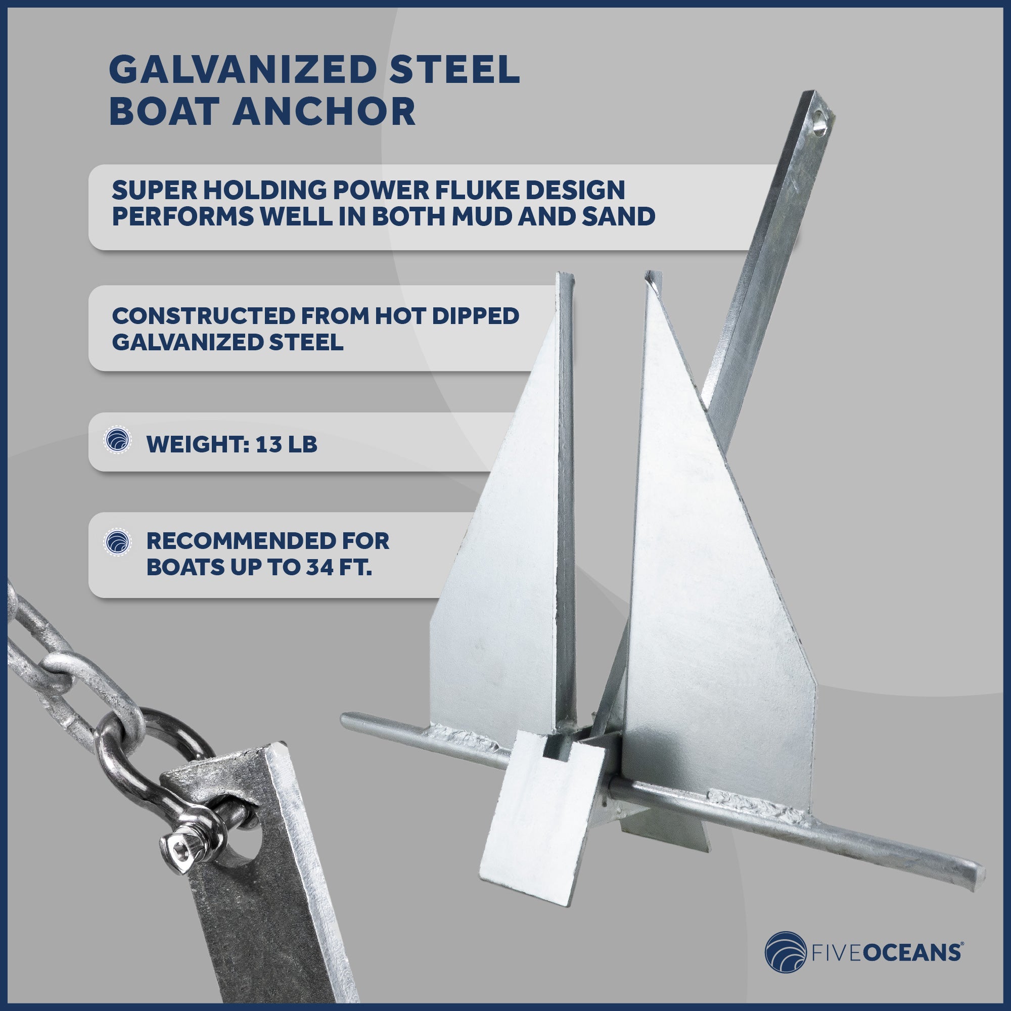 13 Lb Galvanized Fluke Boat Anchor Kit with Chain and Rope Y420