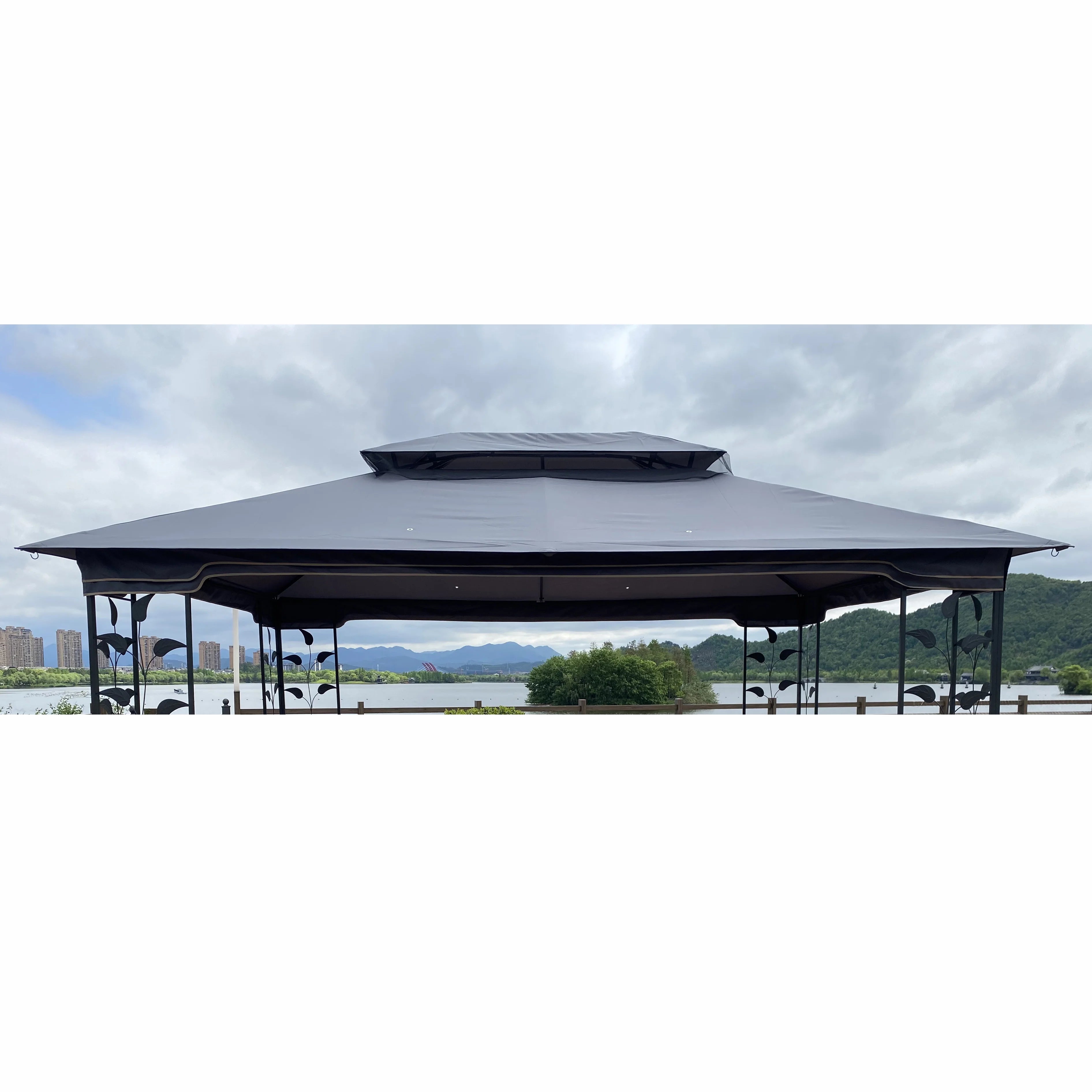 Elegant Gray Double Roof Gazebo Replacement Canopy Top Q90396