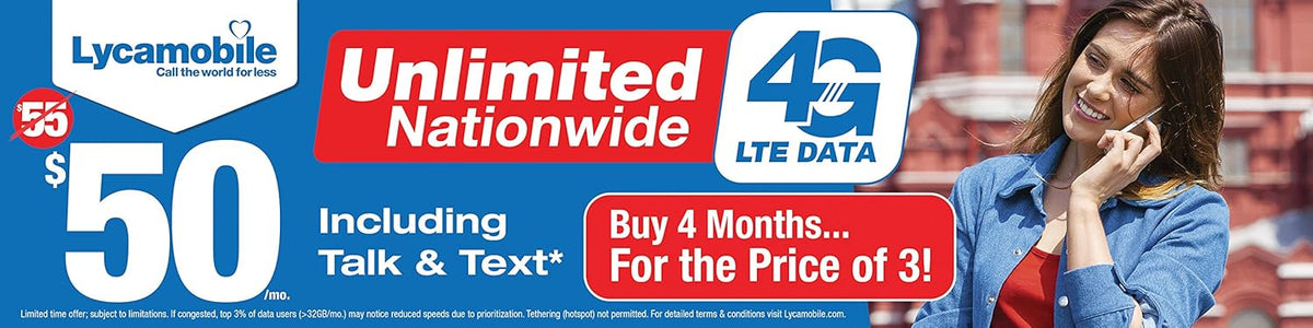 Lycamobile USA Sim Card Pack of 2 with $50 Monthly Plan W41510