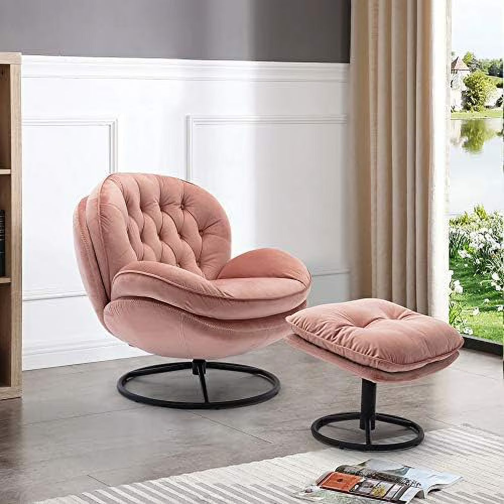 Velvet Swivel Accent Chair with Ottoman Set Y9532