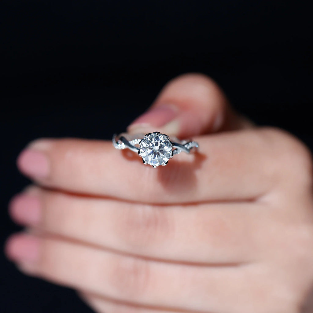 2.50 CT Moissanite Solitaire Engagement Ring with Braided Shank, 925 Sterling Silver I896061