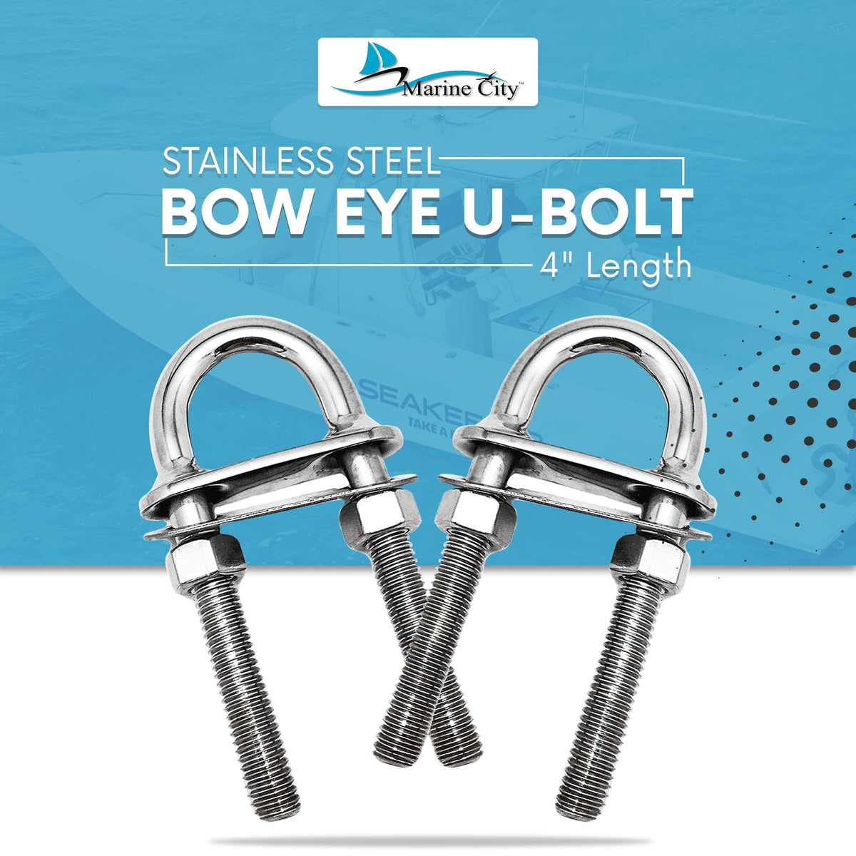 Stainless Steel 3/8" Welding Plate Bow Eye U-Bolt 4" Length G88233