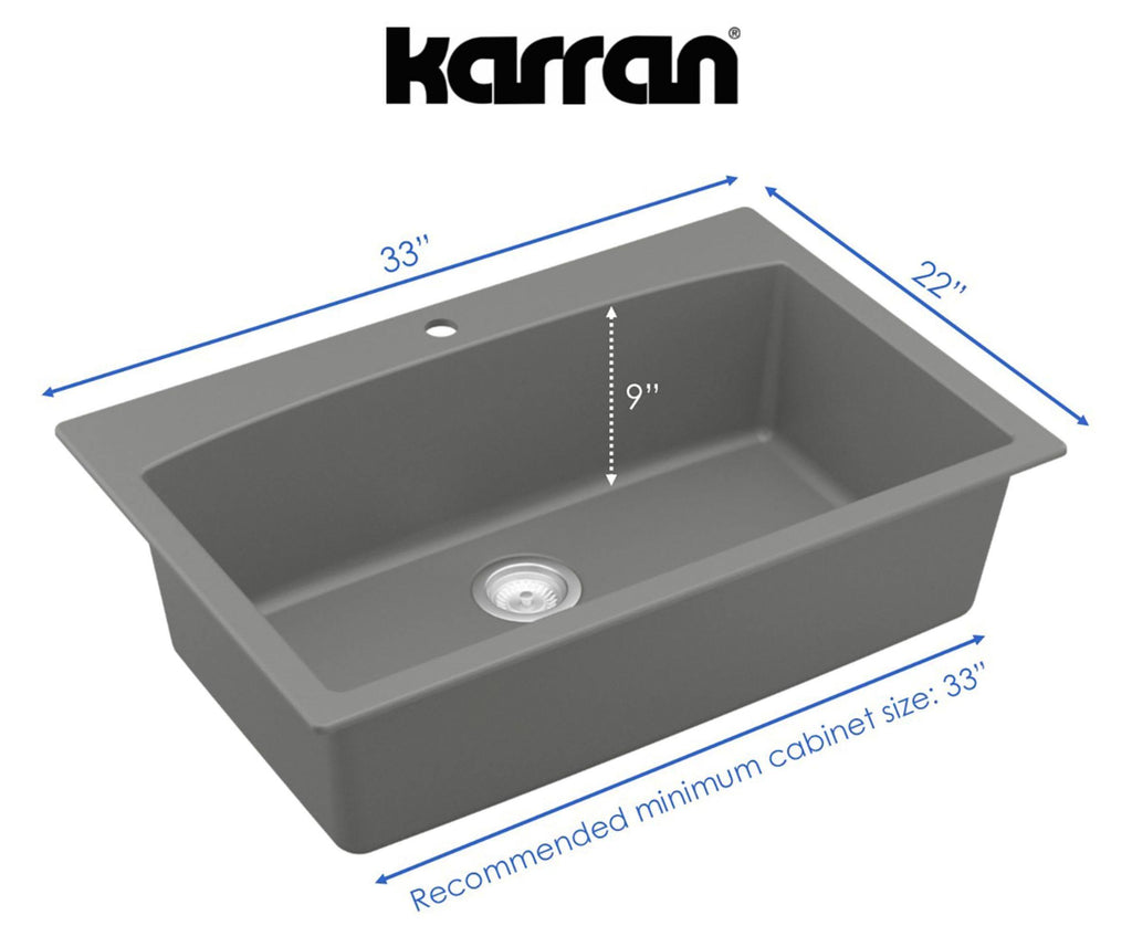 33x22 Drop In Quartz Composite Kitchen Sink, Grey M556219