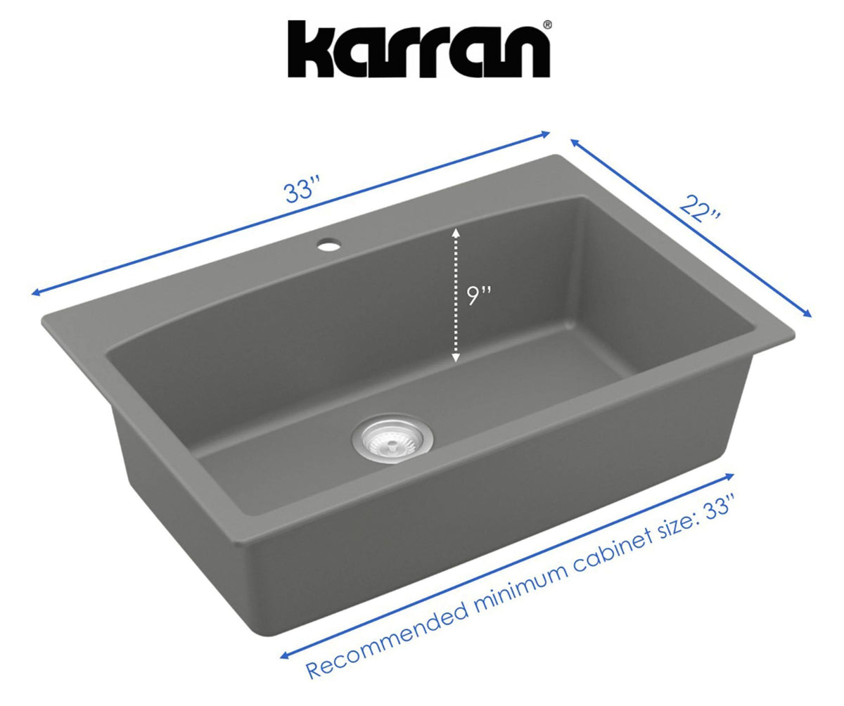 33x22 Drop In Quartz Composite Kitchen Sink, Grey M556219