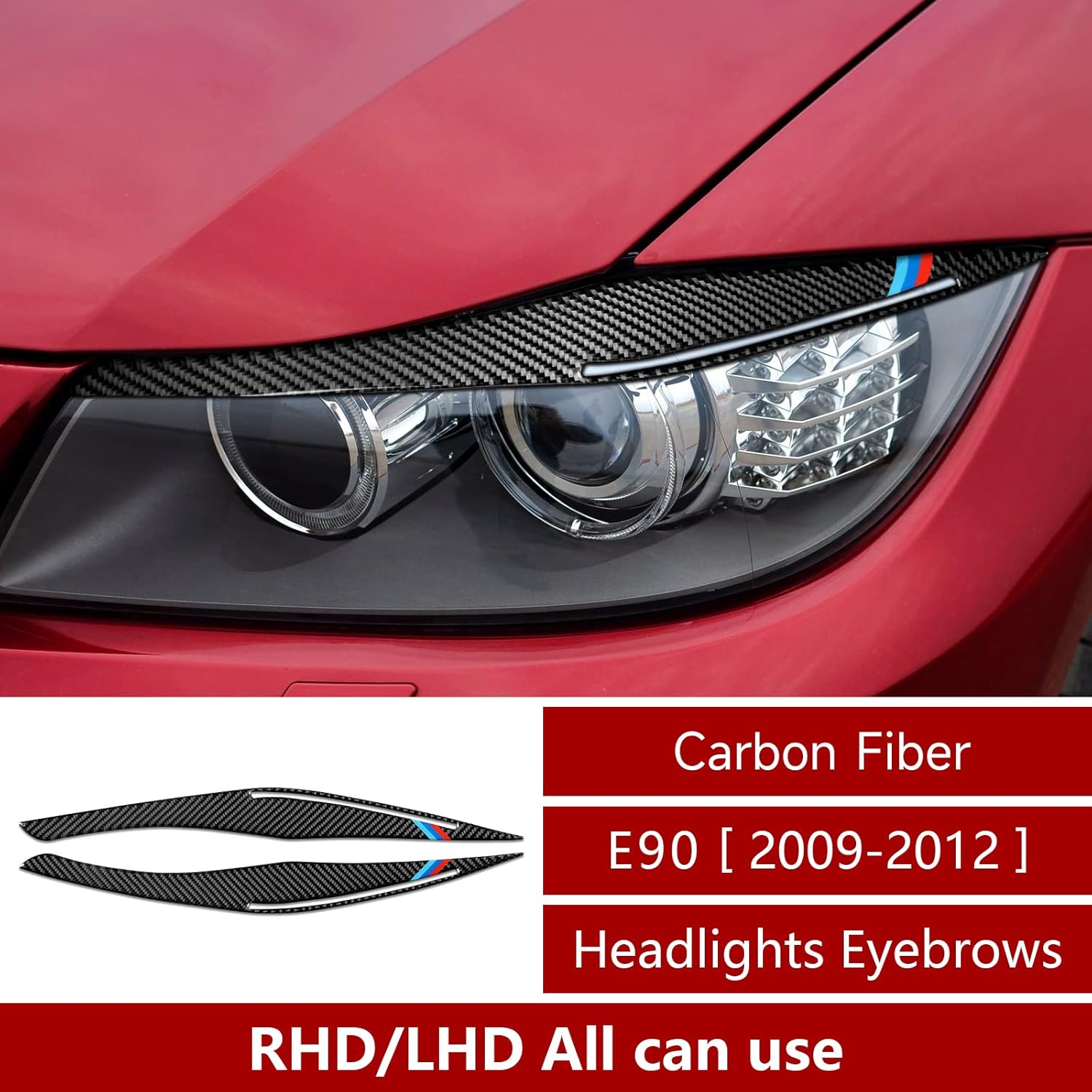 Carbon Fiber Headlights Eyebrows Sticker Decals Trim Cover for BMW E90 T1959