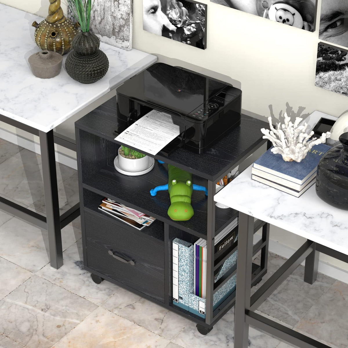 Black Mobile File Cabinet with Drawer M593207