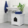 White Wooden Cat House and Litter Box Enclosure M37177