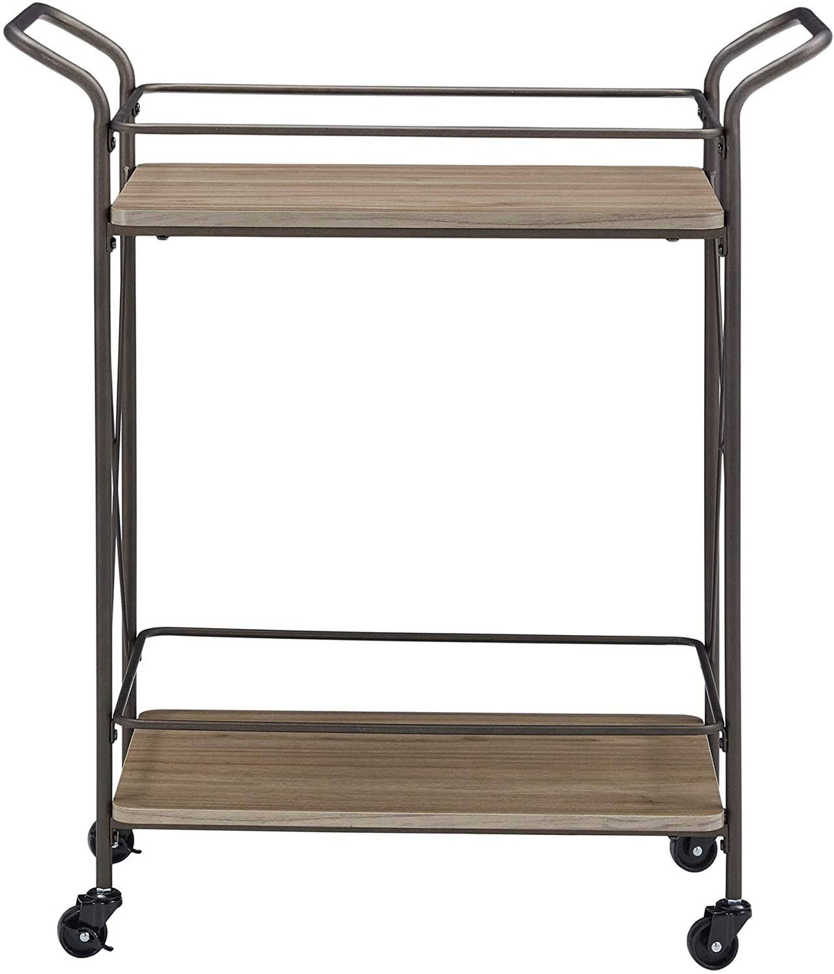 Bronze Finish Metal Bar Cart Walnut Wood Shelf Q5549
