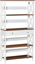 White 4-Tier Shelving Bookcase with Pull Out Drawer W681