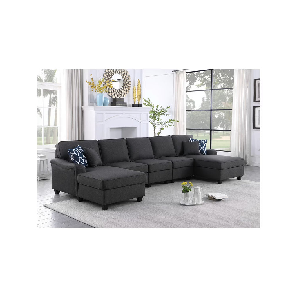 Dark Gray Linen 5Pc Modular Sectional Sofa P3071