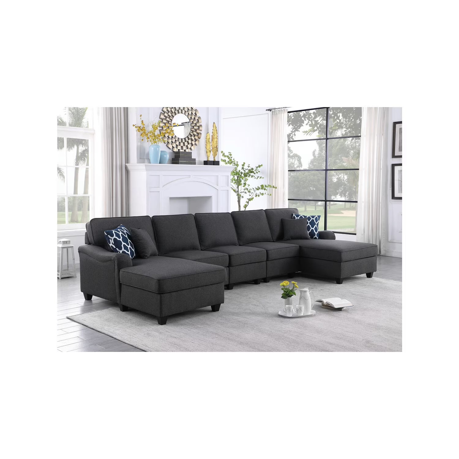 Dark Gray Linen 5Pc Modular Sectional Sofa P3071