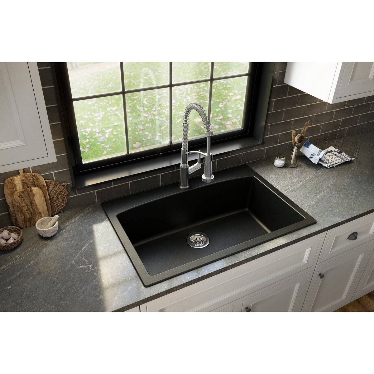 33x22 Drop In Quartz Composite Kitchen Sink, Grey M556219