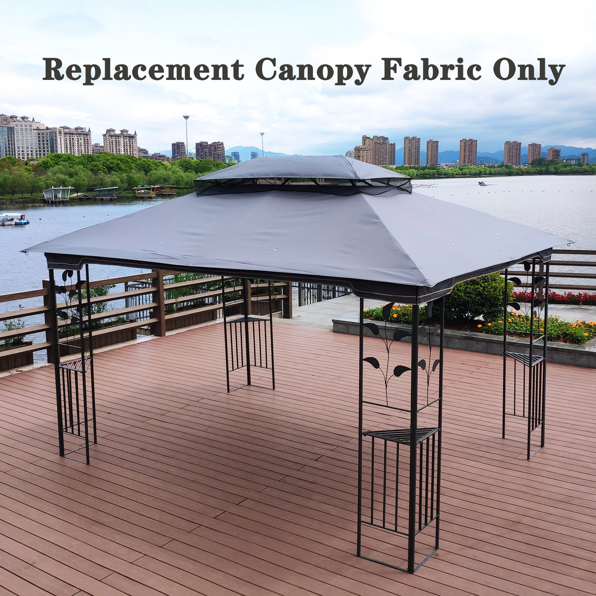 Elegant Gray Double Roof Gazebo Replacement Canopy Top Q90396