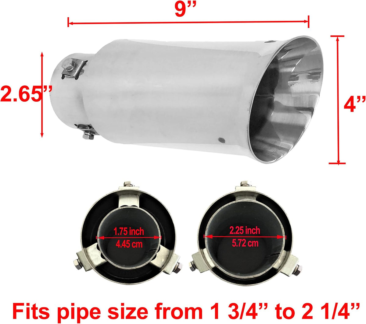 Universal Exhaust Tip Stainless Steel Double Wall Chrome Polish Pack of 2 C159823