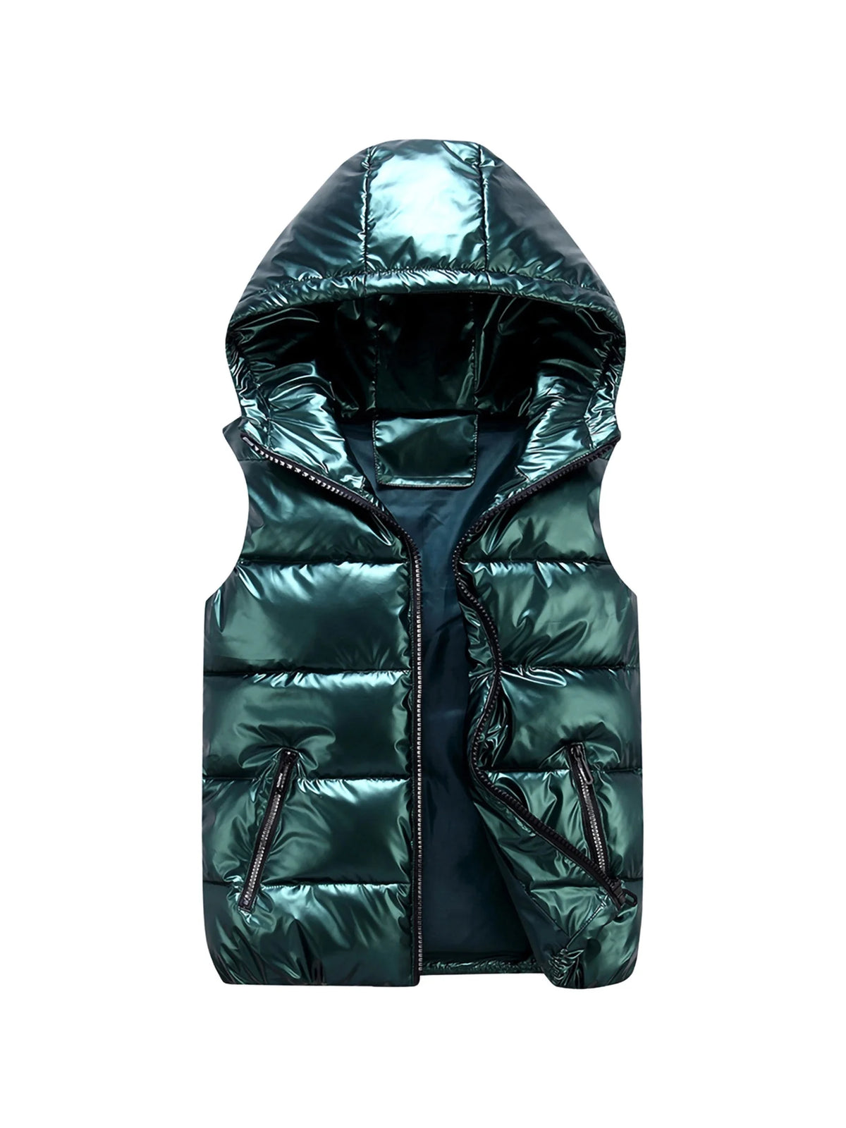 Women Hooded Vest Jacket Winter Lightweight Solid Color Zipper Waistcoat with Pockets T824