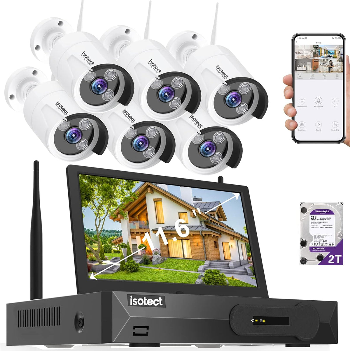 11.6" 8CH 3MP CCTV Security System with 6 IP66 Waterproof Cameras and 2TB HDD I183